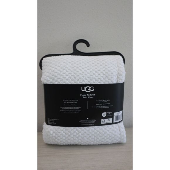 UGG Women's One Size Adjustable Width White Poppy Textured Cotton Body Bath Wrap - Picture 3 of 8